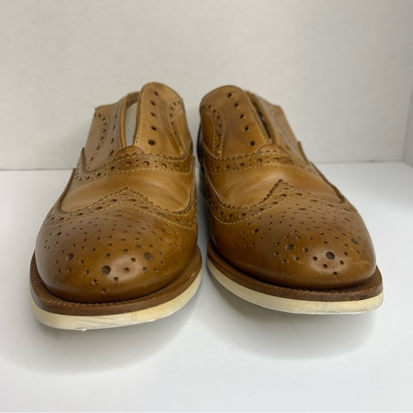 Rag & Bone Cognac Leather Brogue Slip On No Lace Wingtips Oxford Shoes 37.5 - Picture 6 of 12